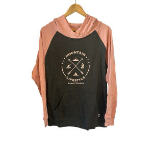 Women’s Graphic Print Hoodie Large Stretch Colour Blocked Pink & Grey L